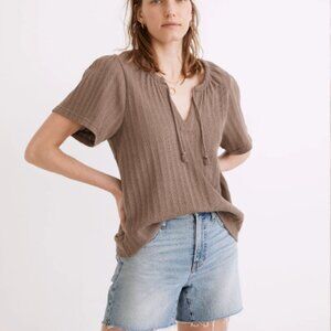 Madewell Pointelle Tie-Neck Tunic Top